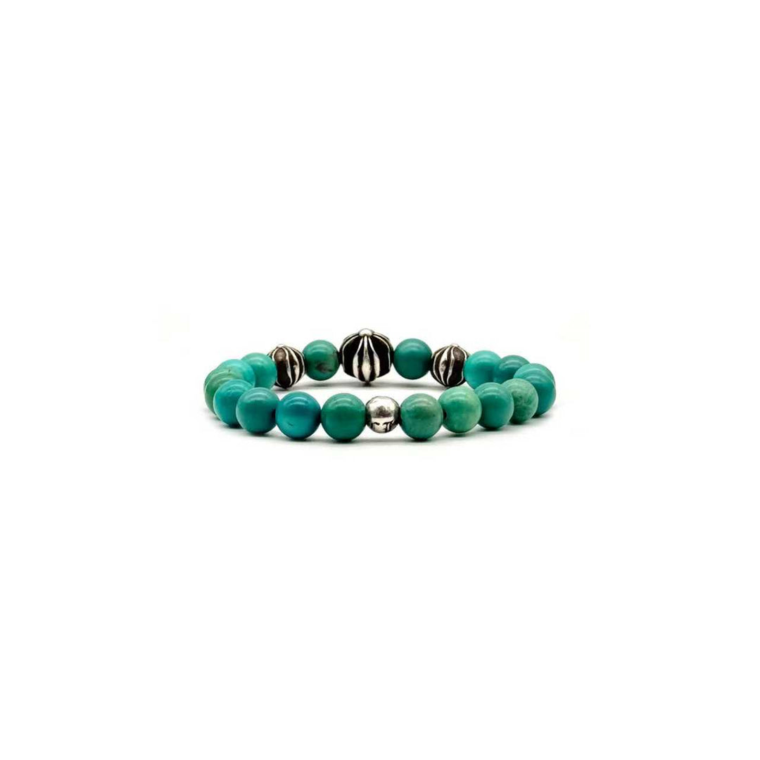 Chrome Hearts 8mm Turquoise 4 Silver Plus Ball Beaded Bracelet