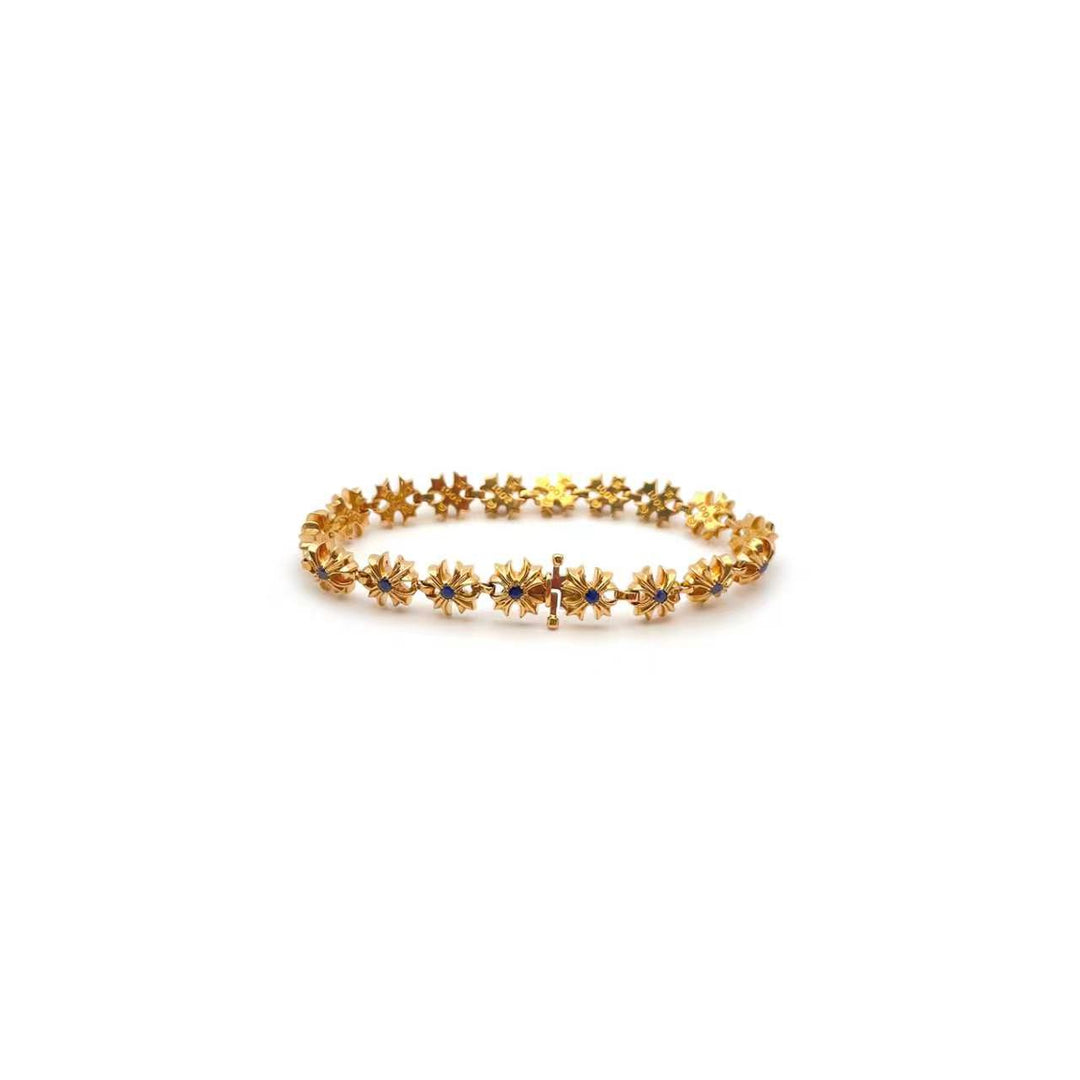 Chrome Hearts 22K Gold Tiny Plus Cross Blue Saph ID Bracelet
