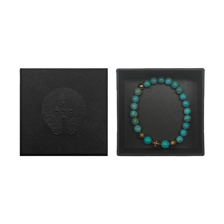 Chrome Hearts 8mm Turquoise 22K Gold Plus Beaded Bracelet
