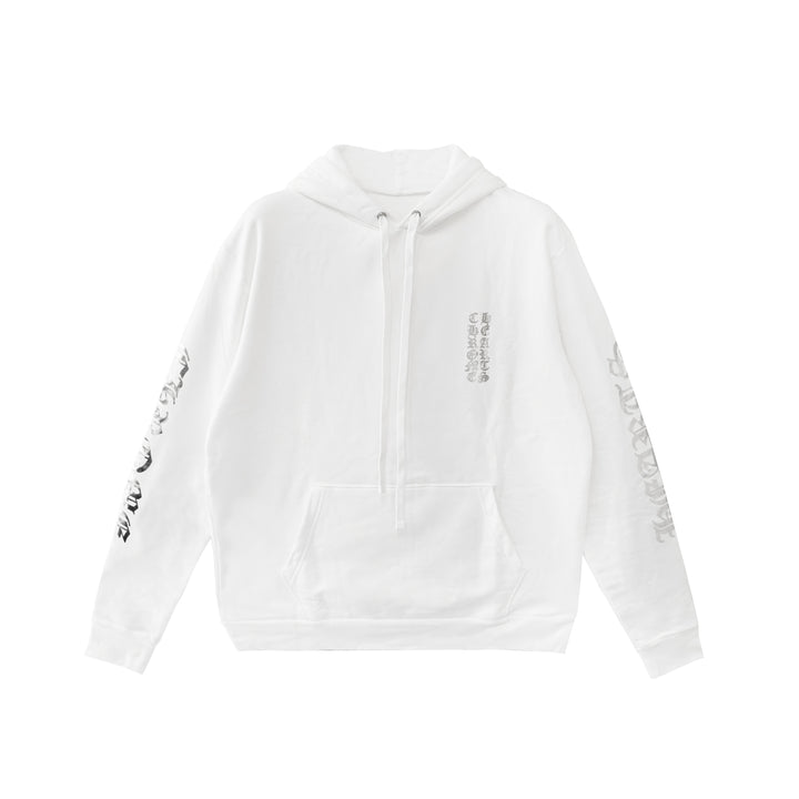 Chrome Hearts Metallic Print Vertical White Pullover Hoodie