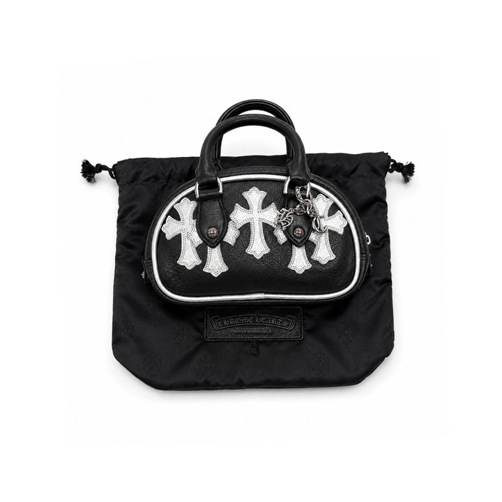 Chrome Hearts Silver Leather Cross Patch Mini Gym Bag