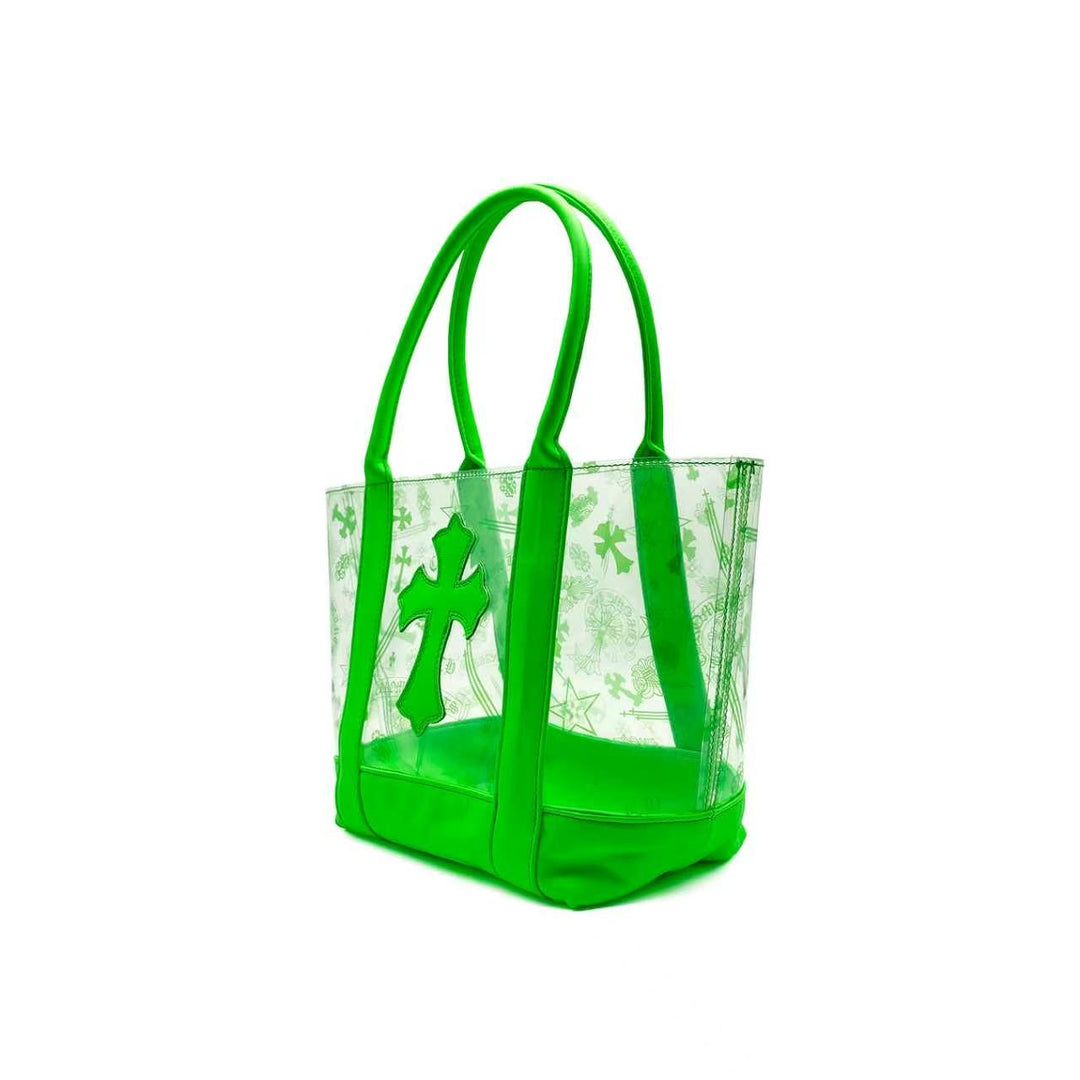 Chrome Hearts Green PVC Leather Cross Tote Bag