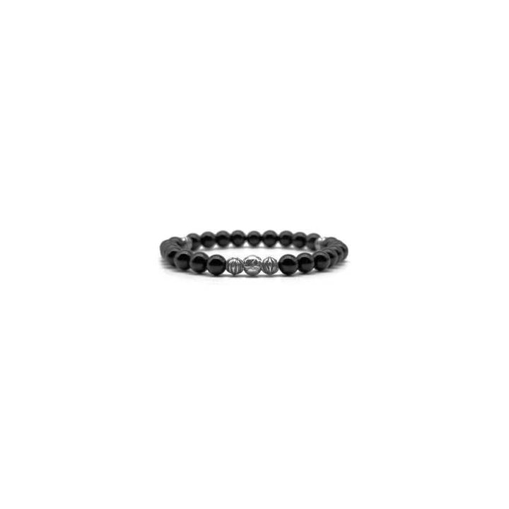 Chrome Hearts 6mm Obsidian 5 Silver Bracelet