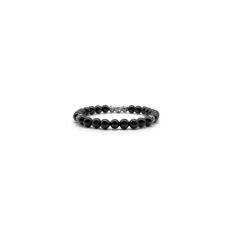 Chrome Hearts 6mm Obsidian 5 Silver Bracelet