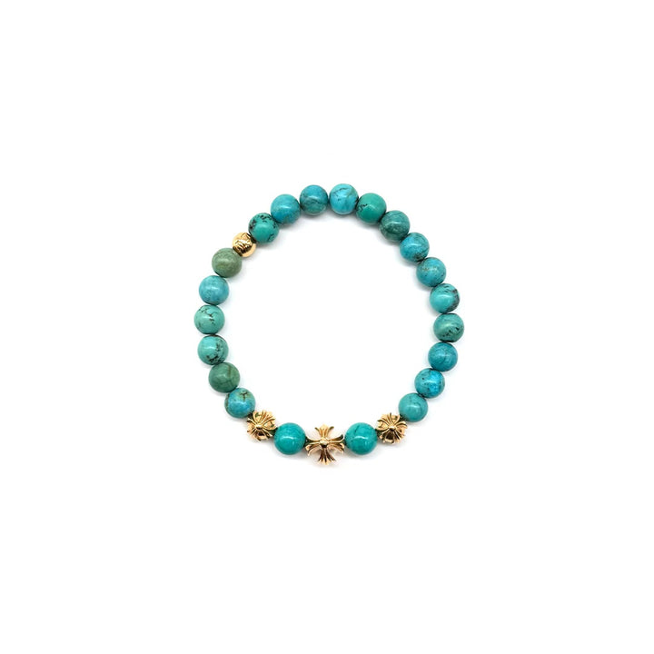 Chrome Hearts 8mm Turquoise 22K Gold Plus Beaded Bracelet