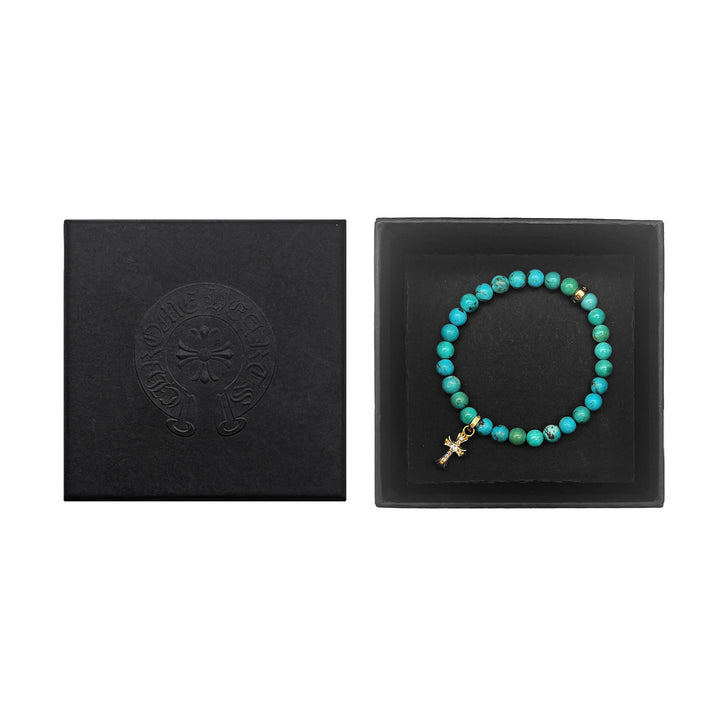 Chrome Hearts 6mm Green 22K Gold Diamond Babyfat Beaded Bracelet