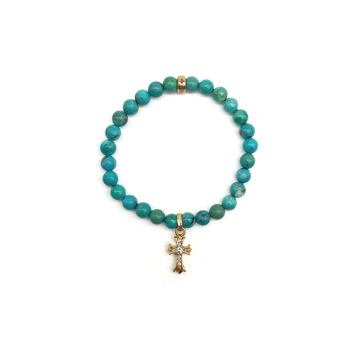 Chrome Hearts 6mm Green 22K Gold Diamond Babyfat Beaded Bracelet