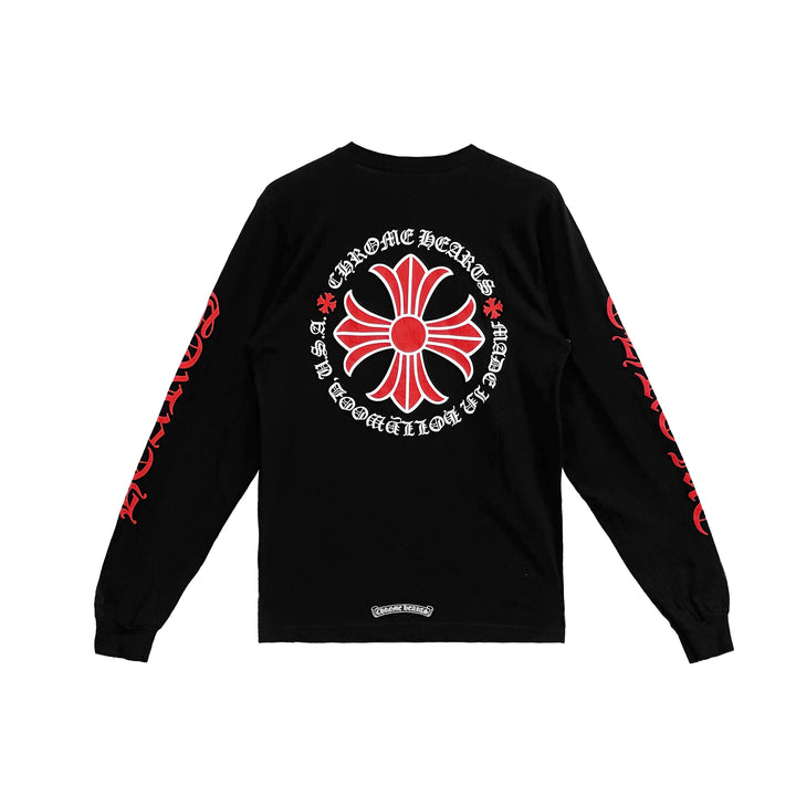 Chrome Hearts Black Hollywood Red Cross Logo Long Sleeve Shirt