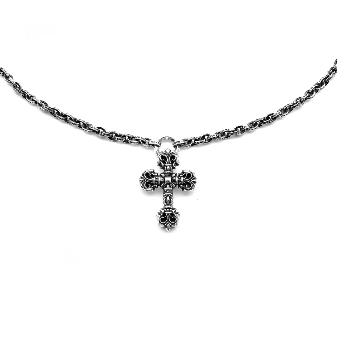 Chrome Hearts Silver Paperchain Necklace With Filigree Cross Pendant