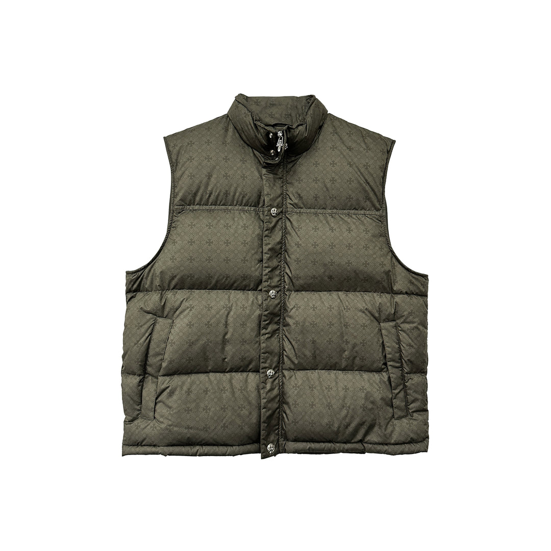 Chrome Hearts Unisex Olive Tonal Monogram Cross Pattern Puffer Down Ve ...