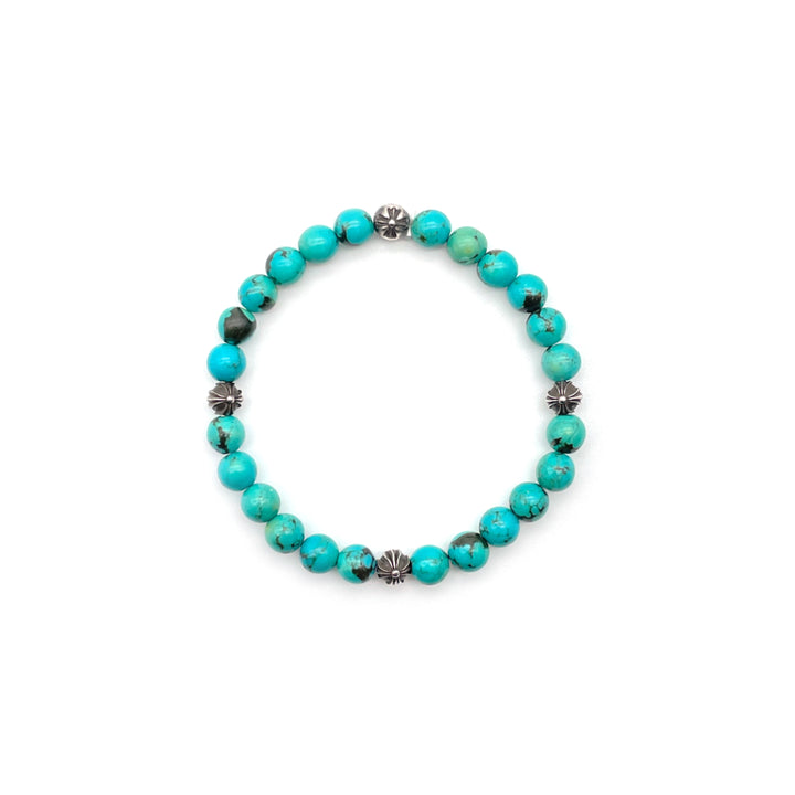 Chrome Hearts 6mm Turquoise Beaded 4 Silver Cross Ball Bracelet