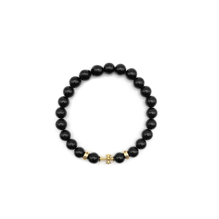 Chrome Hearts 6mm 22K Gold Cross Beaded Bracelet