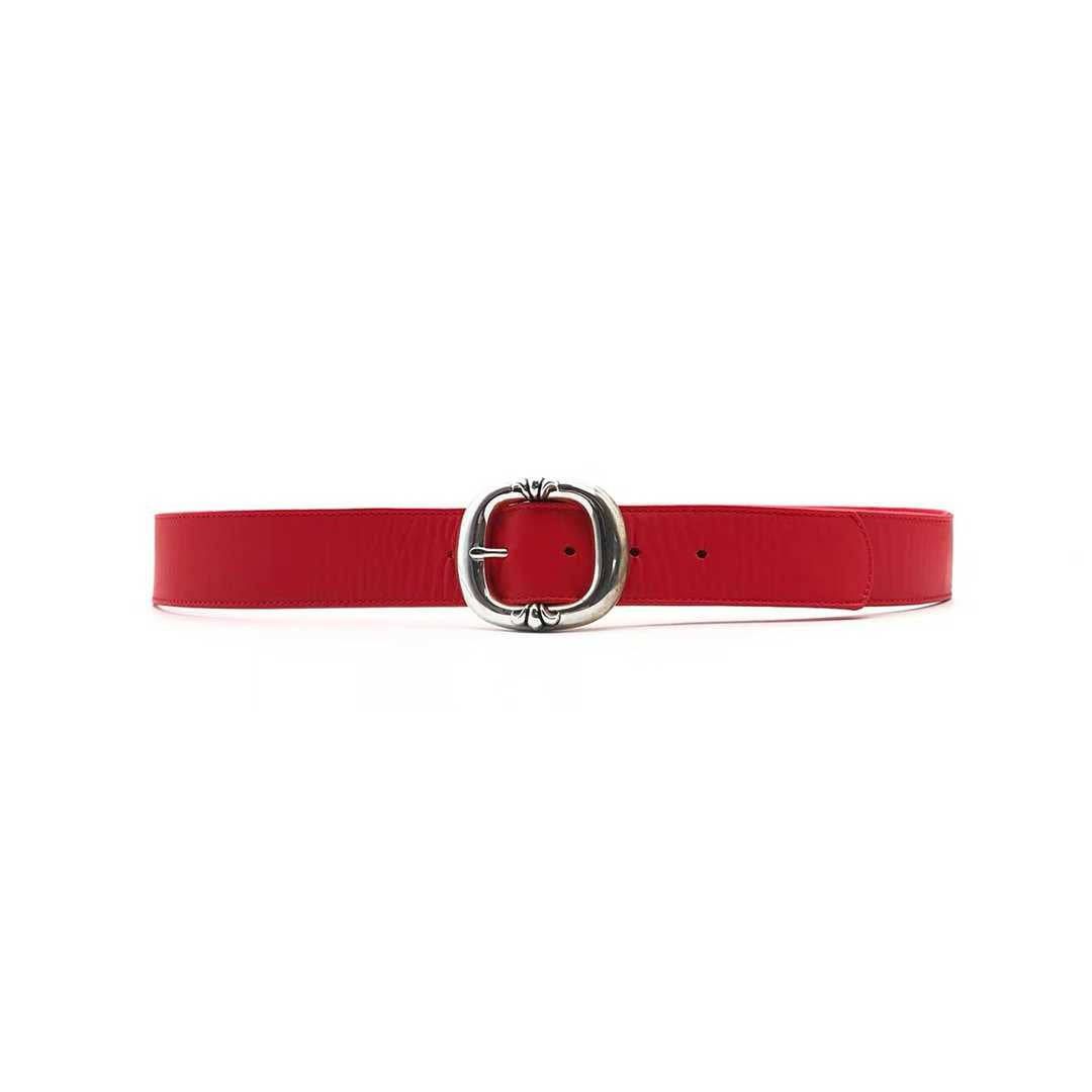 Chrome Hearts Red Gunslinger Belt with Silver Buckle