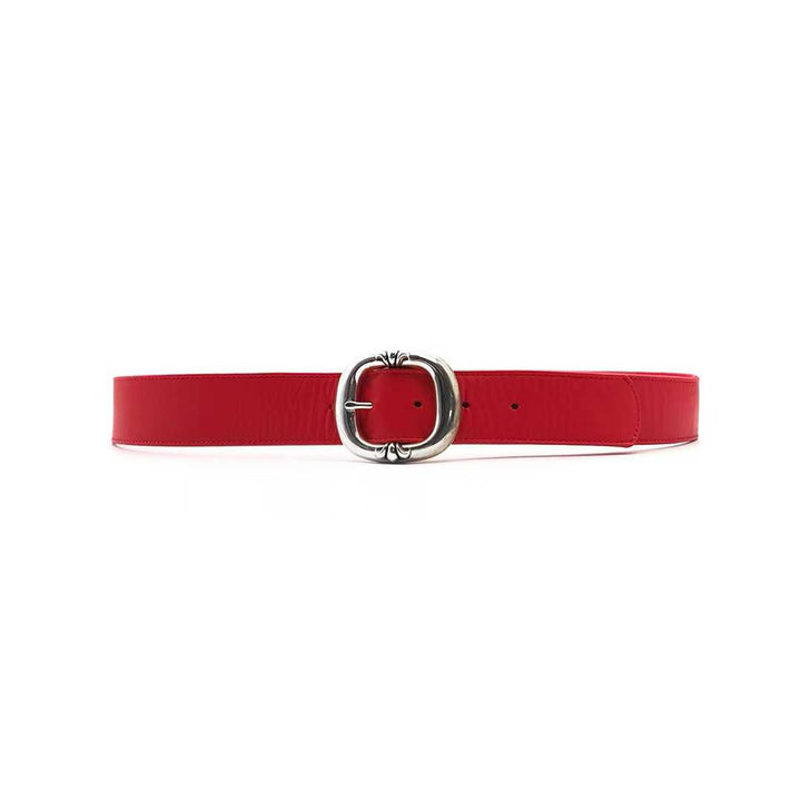 Chrome Hearts Red Gunslinger Belt with Silver Buckle