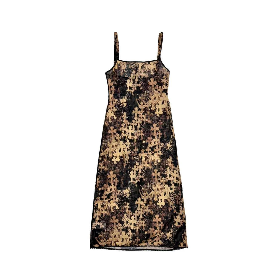 Chrome Hearts All Over Cross Mesh Lace Slip Dress