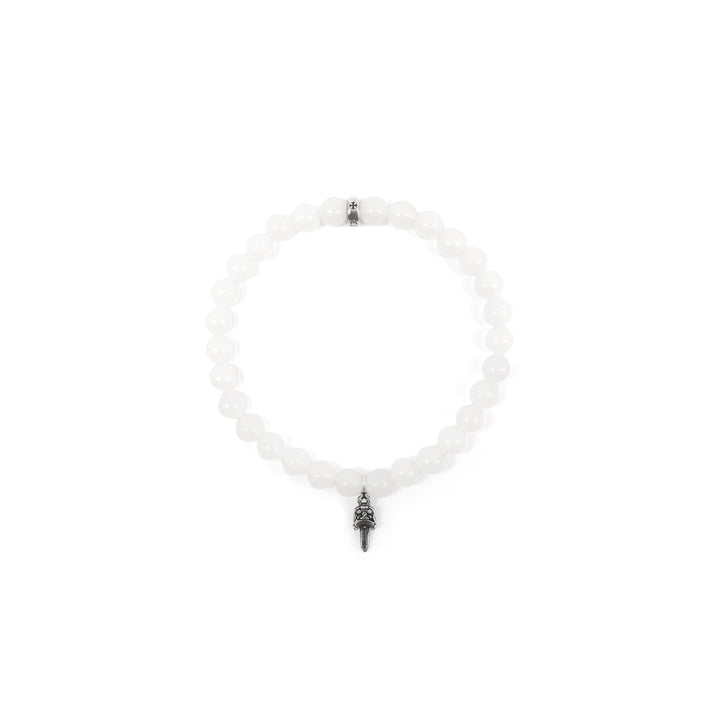 Chrome Hearts 6mm White Agate Bead Dagger Bracelet