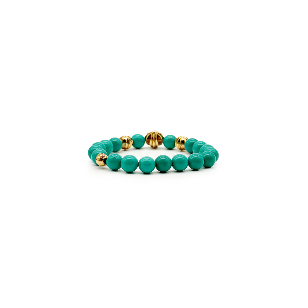 Chrome Hearts 8mm Turquoise 22K Gold Plus Beaded Bracelet