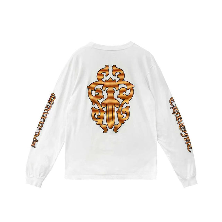 Chrome Hearts Yellow Dagger Script White Long Sleeve Tee