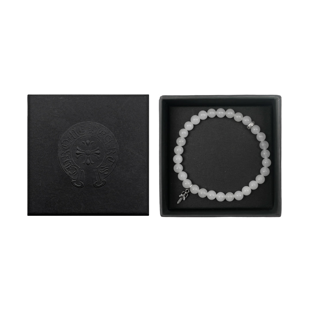 Chrome Hearts 6mm White Agate Bead Dagger Bracelet