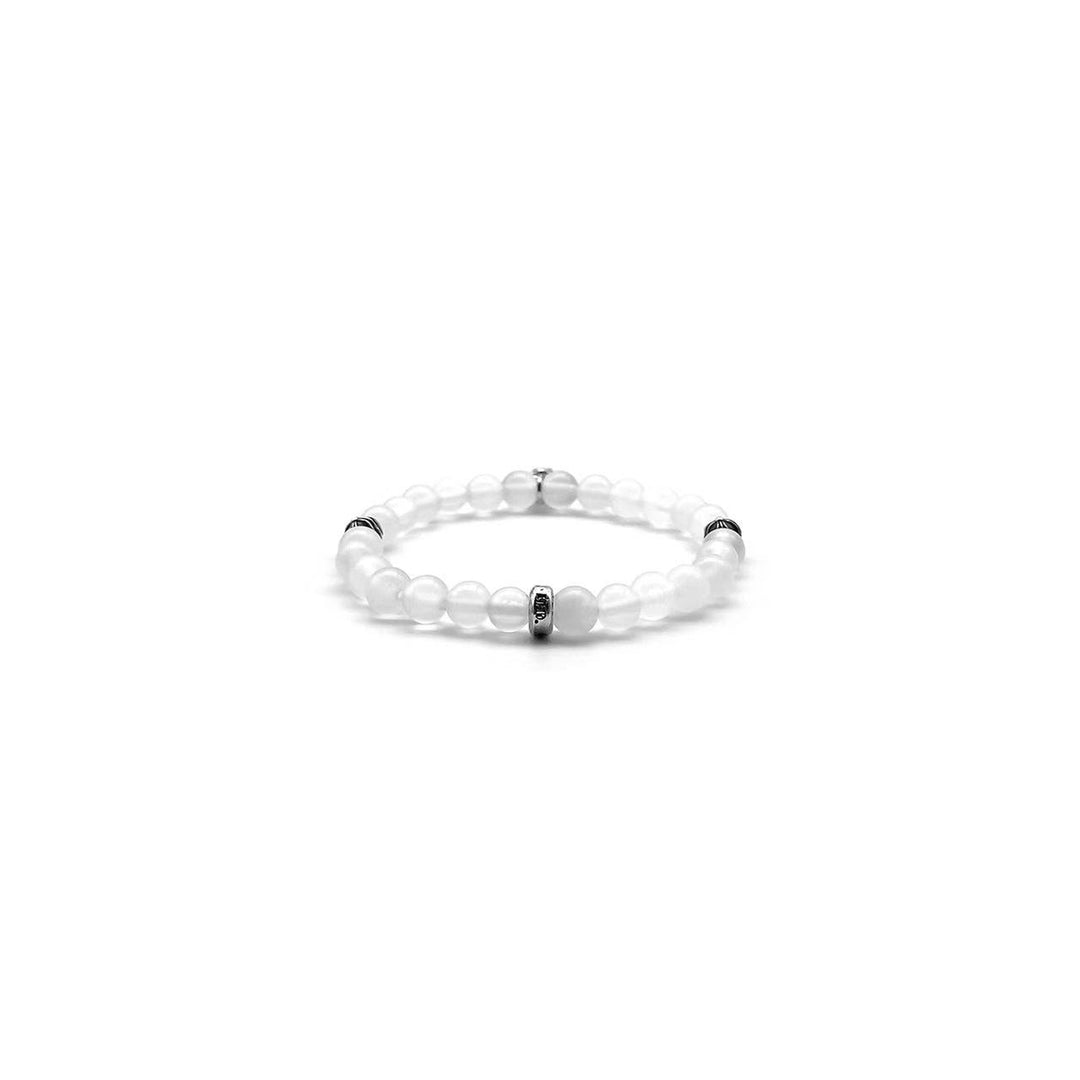 Chrome Hearts 6mm White 4 Silver Beaded Cross Bracelet