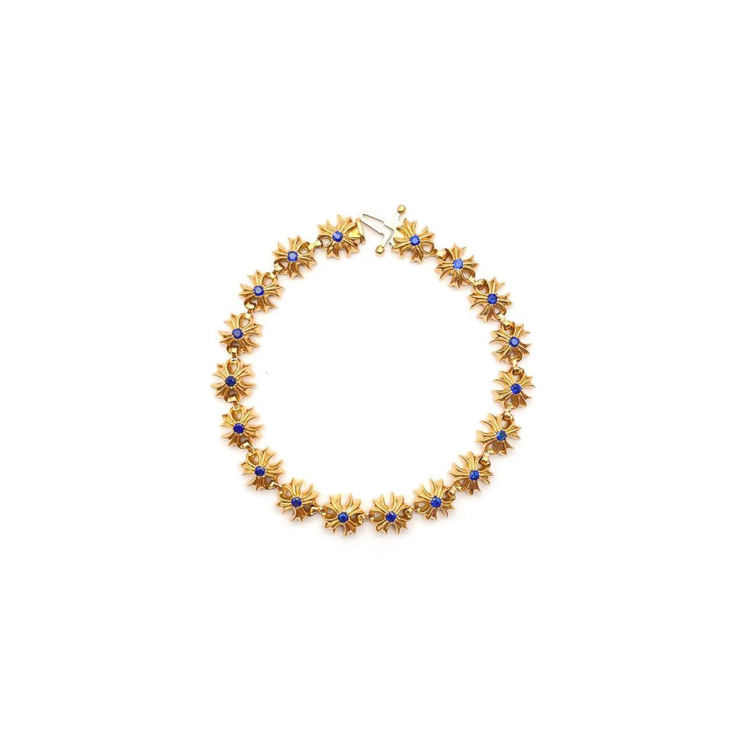 Chrome Hearts 22K Gold Tiny Plus Cross Blue Saph ID Bracelet
