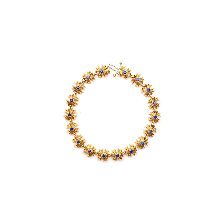 Chrome Hearts 22K Gold Tiny Plus Cross Blue Saph ID Bracelet