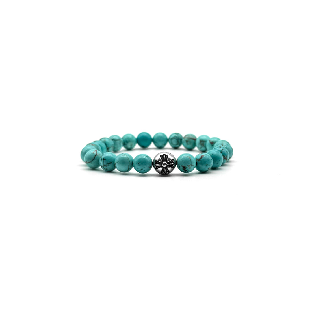 Chrome Hearts 8MM Turquoise Silver Cross Beaded Bracelet