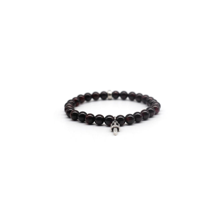 Chrome Hearts 6mm Garnet 2 Silver Dagger Beaded Bracelet