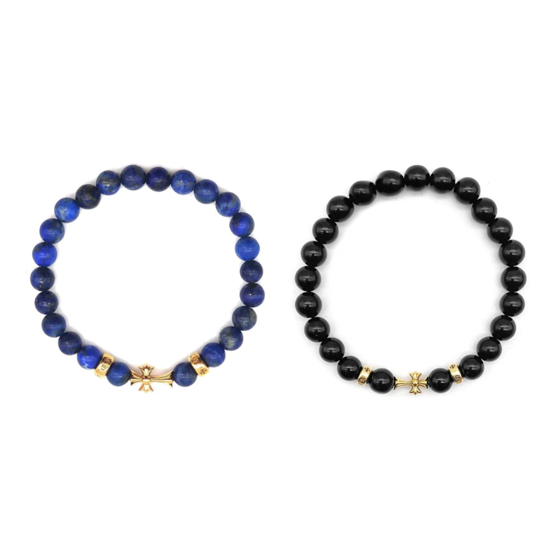 Chrome Hearts 6mm 22K Gold Cross Beaded Bracelet