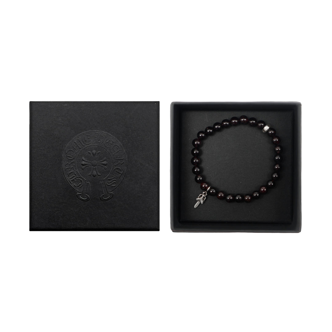 Chrome Hearts 6mm Garnet 2 Silver Dagger Beaded Bracelet