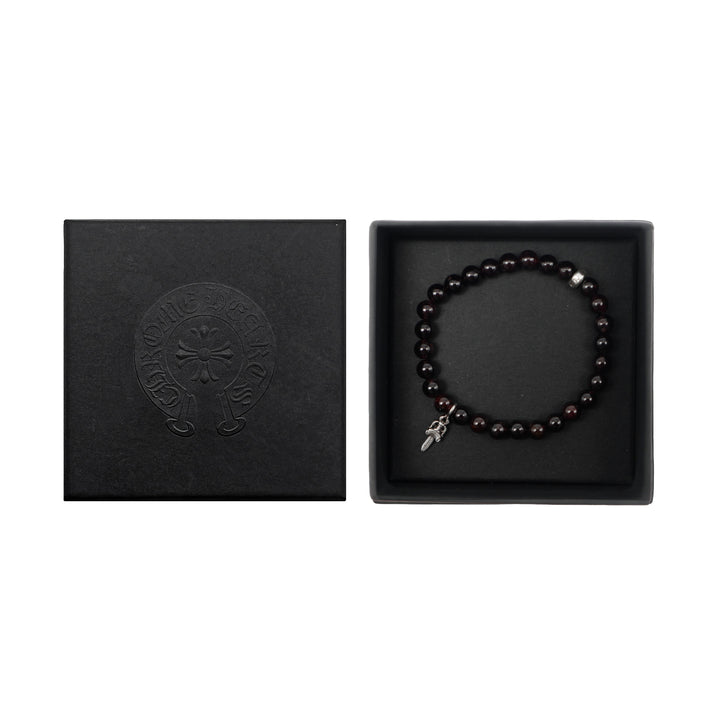 Chrome Hearts 6mm Garnet 2 Silver Dagger Beaded Bracelet