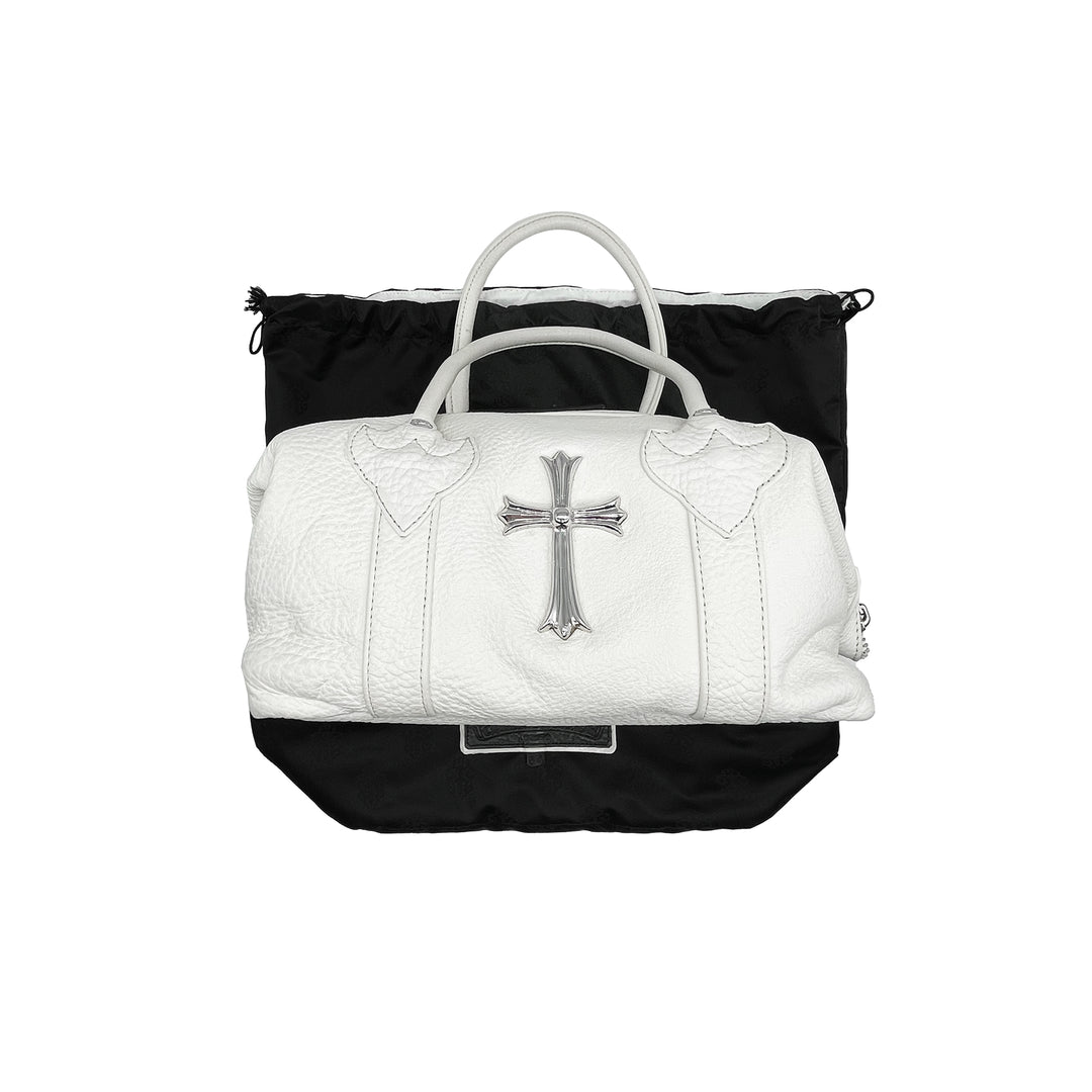 Chrome Hearts White Leather Monica Bag With Silver Cross Logo