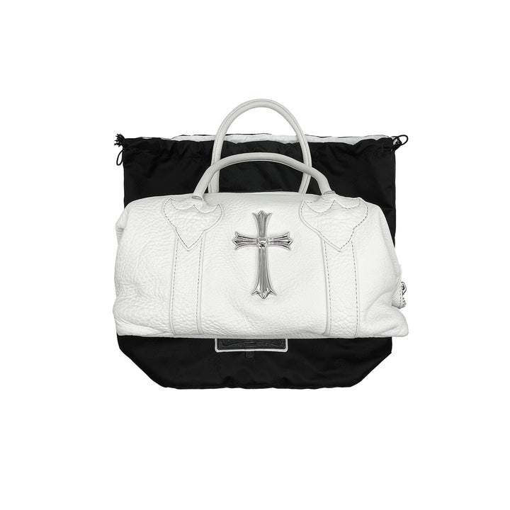Chrome Hearts White Leather Monica Bag With Silver Cross Logo