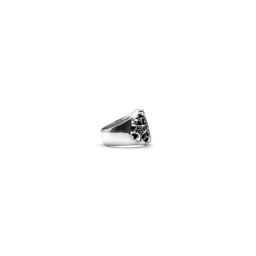 Chrome Hearts Silver Black Diamond Keeper Ring