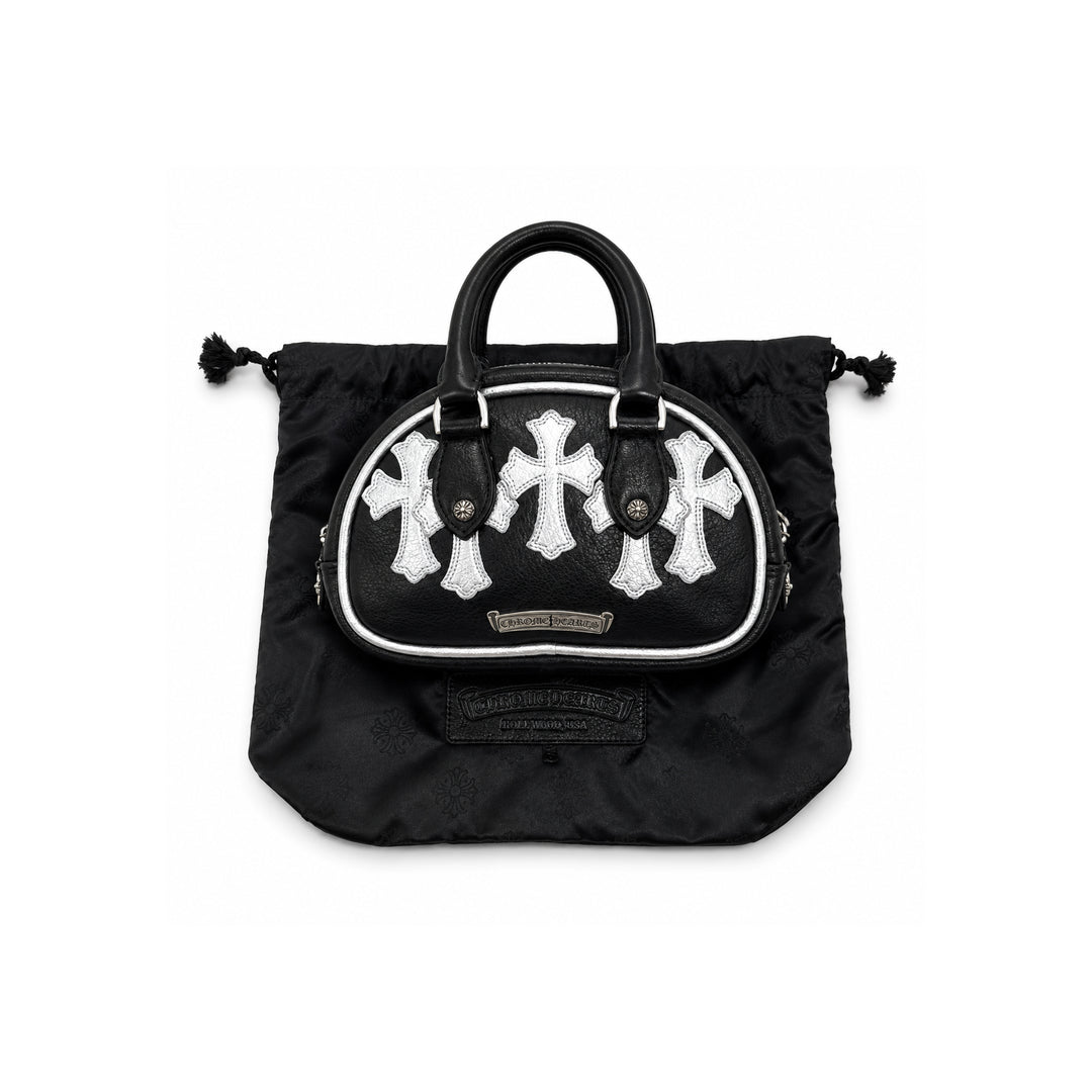 Chrome Hearts Silver Leather Cross Patch Mini Gym Bag