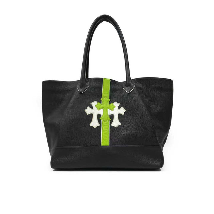 Chrome Hearts White&Green Cemetery Cross Leather Tote Bag
