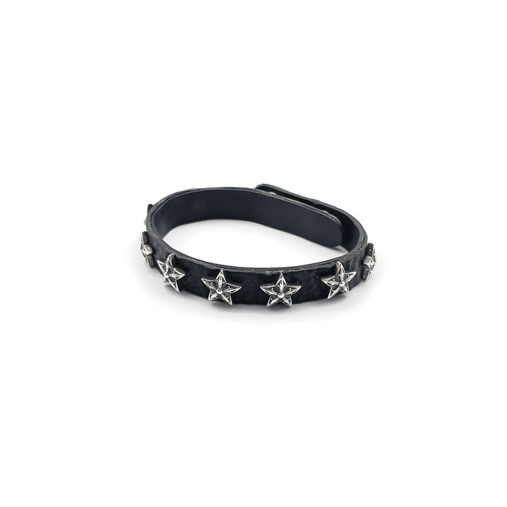 Chrome Hearts Silver Star Studded Leather Bracelet