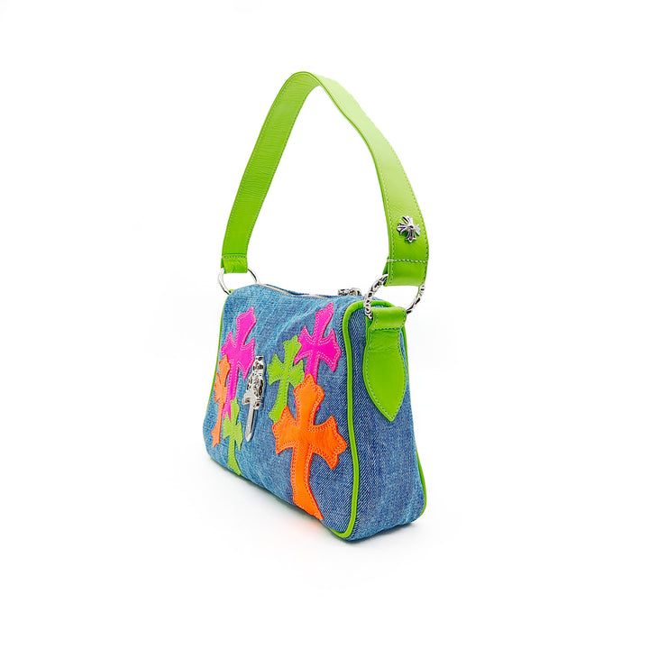 크롬하츠 마이애미 아트 바젤 멀티 컬러 패치 데님 크로스 패치 너겟 백