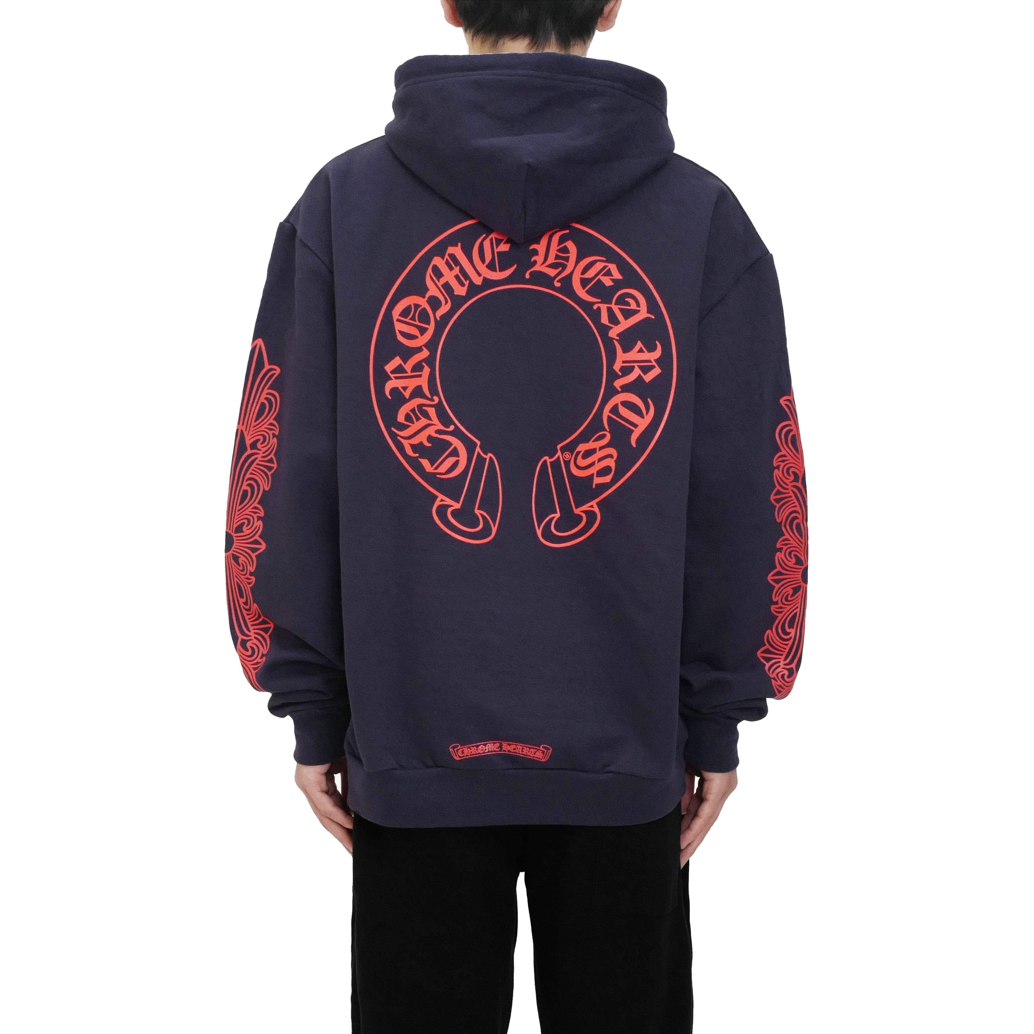 Chrome Hearts Navy Exclusive Horseshoe Logo Hoodie - SRM