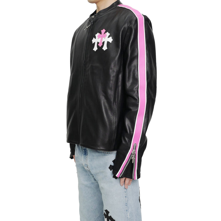Chrome Hearts White&Pink Cross Leather Patch Black Jacket