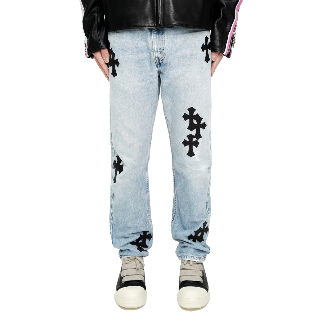 Chrome Hearts Levi's 505 Black Cross Patch Light Blue Jeans
