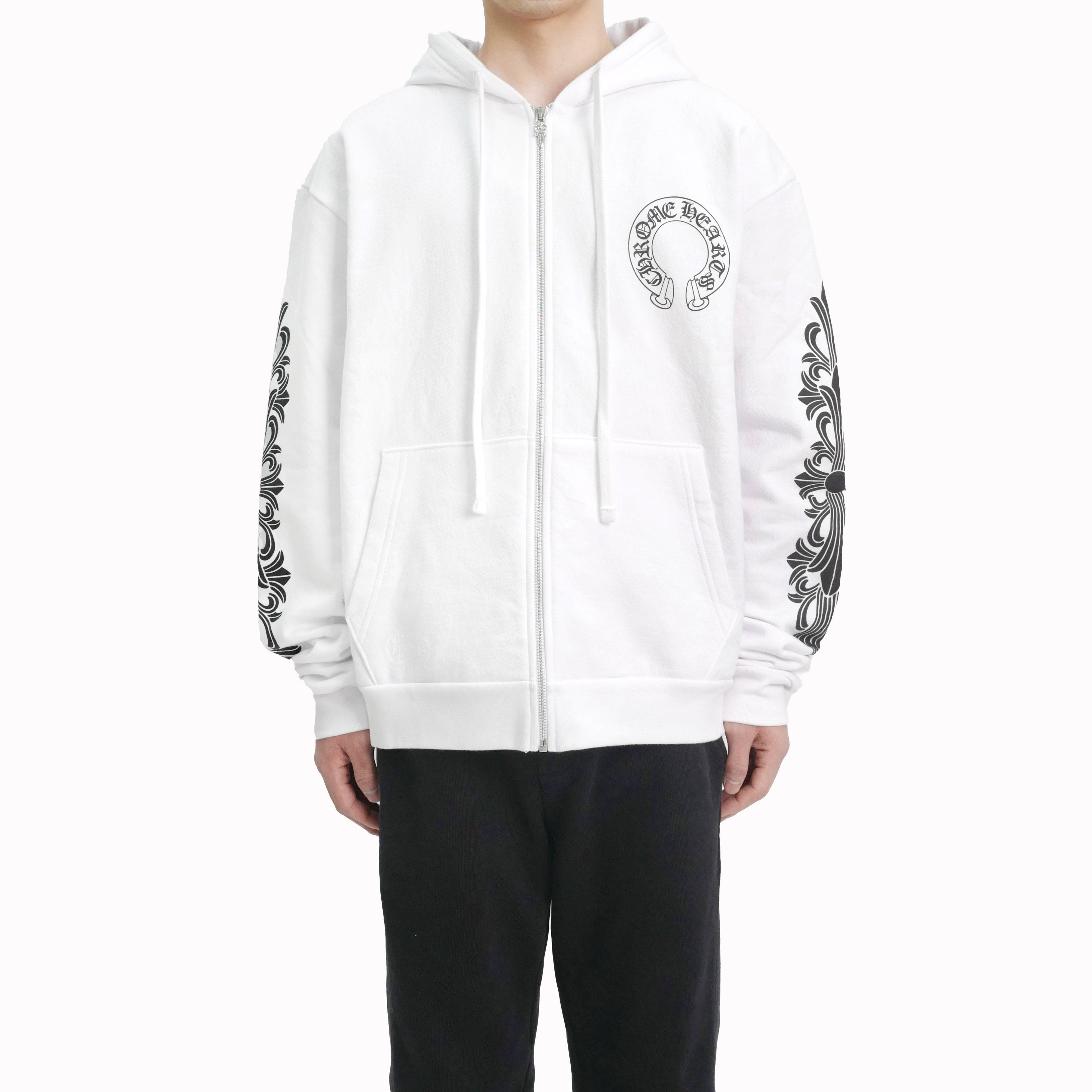 専用 Chrome Hearts Horseshoe Floral Fleece Chrome Hearts Horseshoe Floral Sleeve Fleece Zip Up Hoodie - SRM