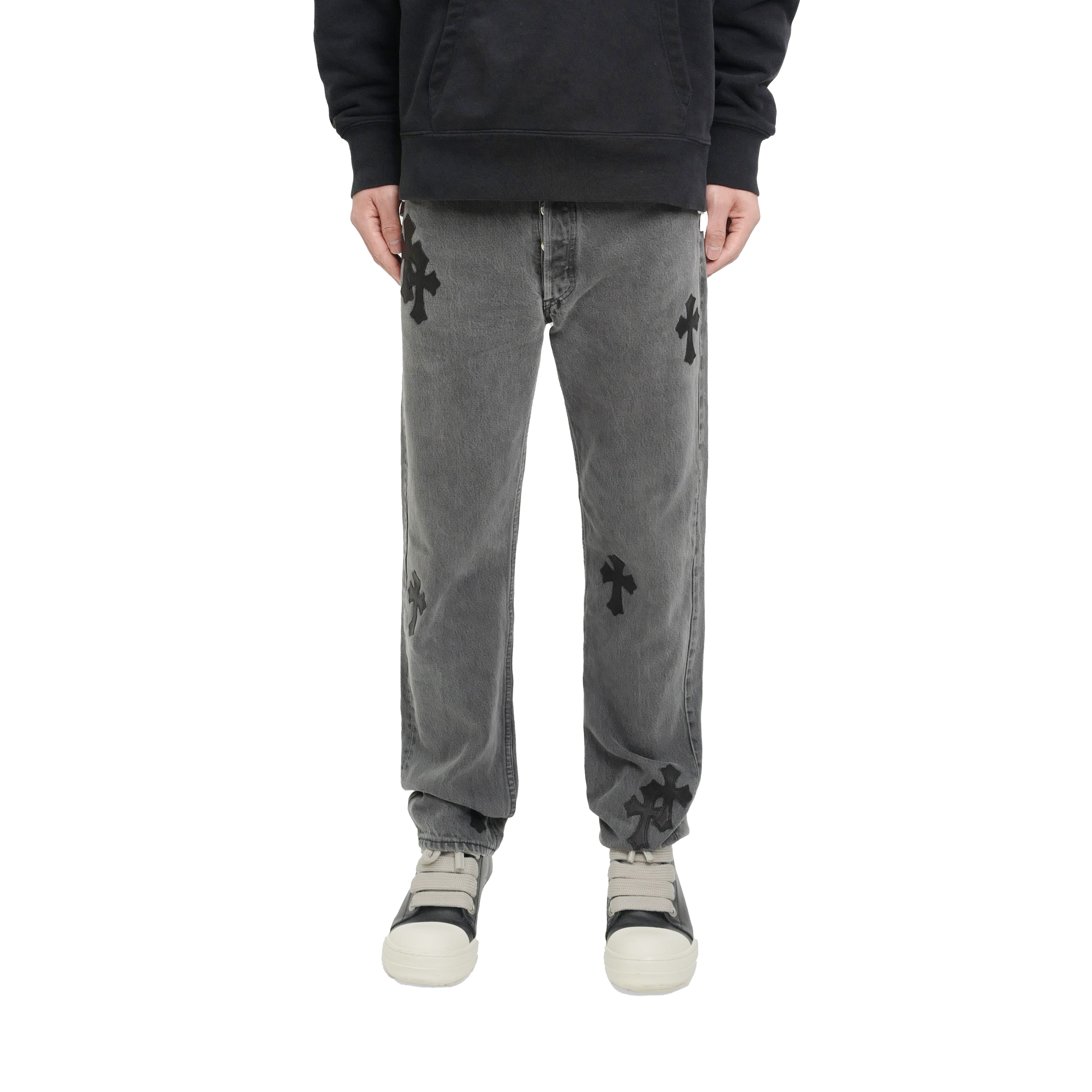 Chrome Hearts Levi's 501 Black Cross Patch Grey Jeans - SRM