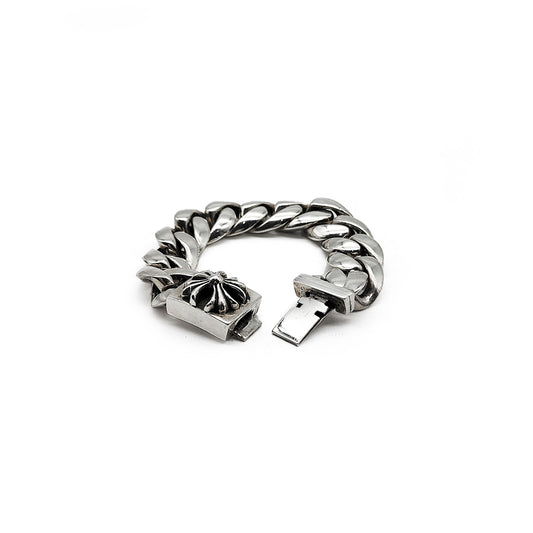 Chrome Hearts 925 Silver Plus Cross Cuba Link Box ID Bracelet