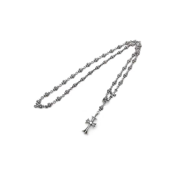 Chrome Hearts Silver Tiny E Cross Black & White Diamond Chokechain Necklace