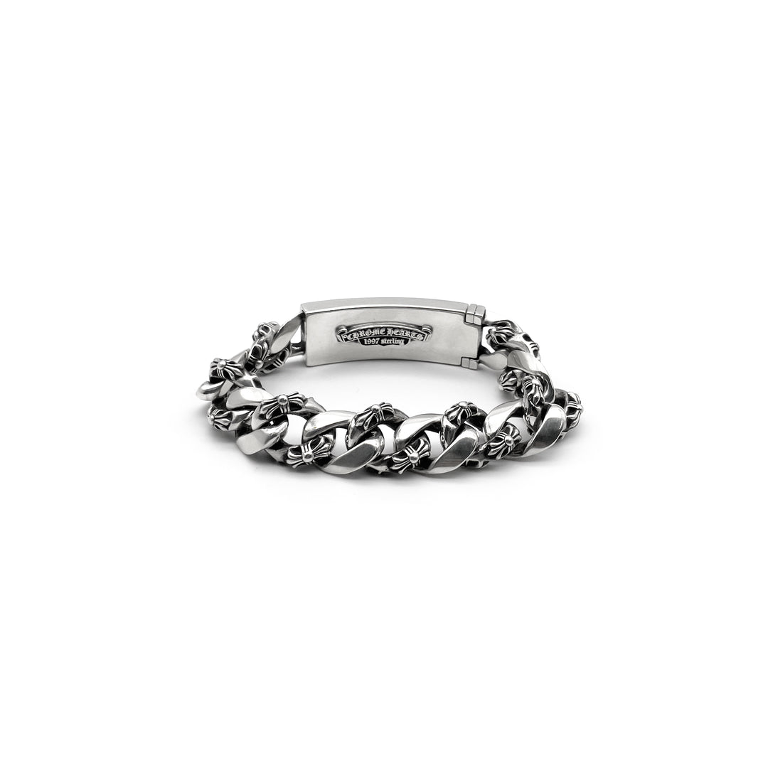 Chrome Hearts Silver Diamond ID Cross Fancy Link Cuban Bracelet