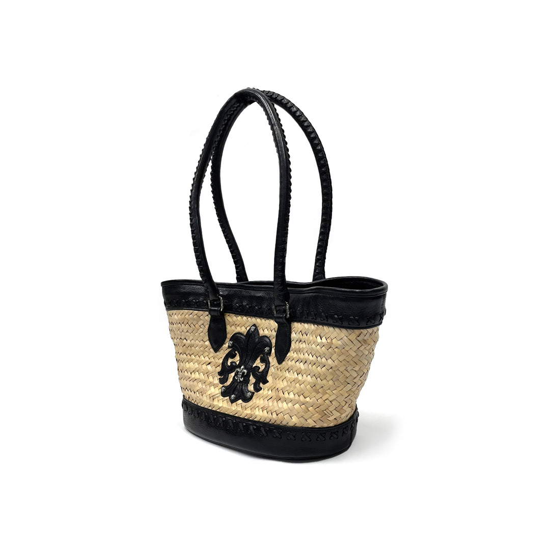 Chrome Hearts Straw Leather Silver Fleur Beige Tote Bag