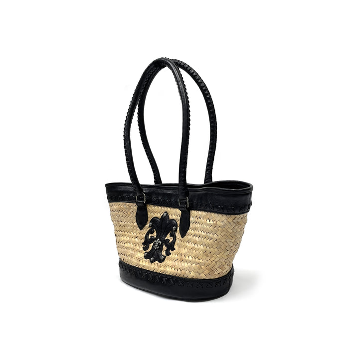 Chrome Hearts Straw Leather Silver Fleur Beige Tote Bag