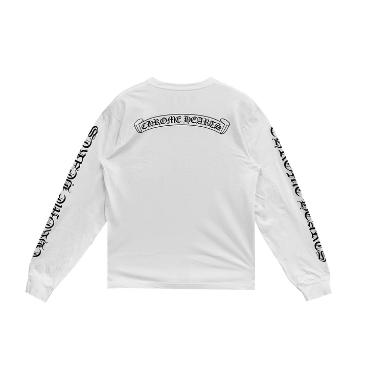 Chrome Hearts White Script Scroll Logo Long Sleeve T-Shirt