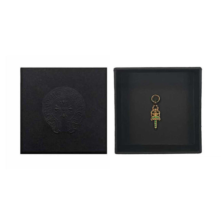 Chrome Hearts 22K Gold Emerald Dagger Charm Pendant